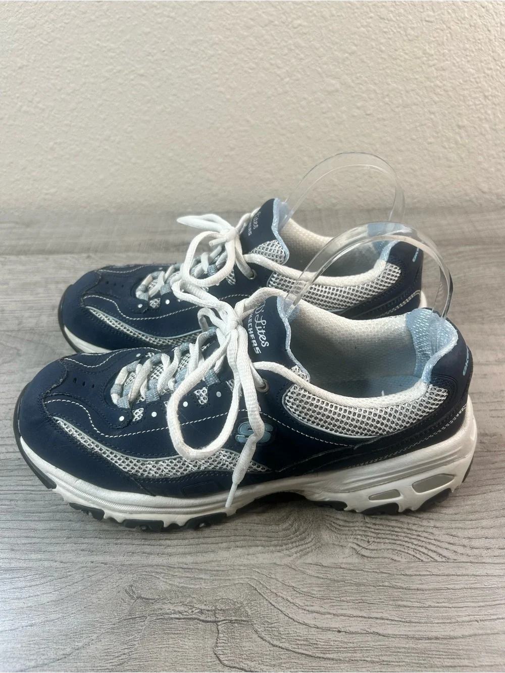 Skechers D'Lites Navy and White Chunky Trainers